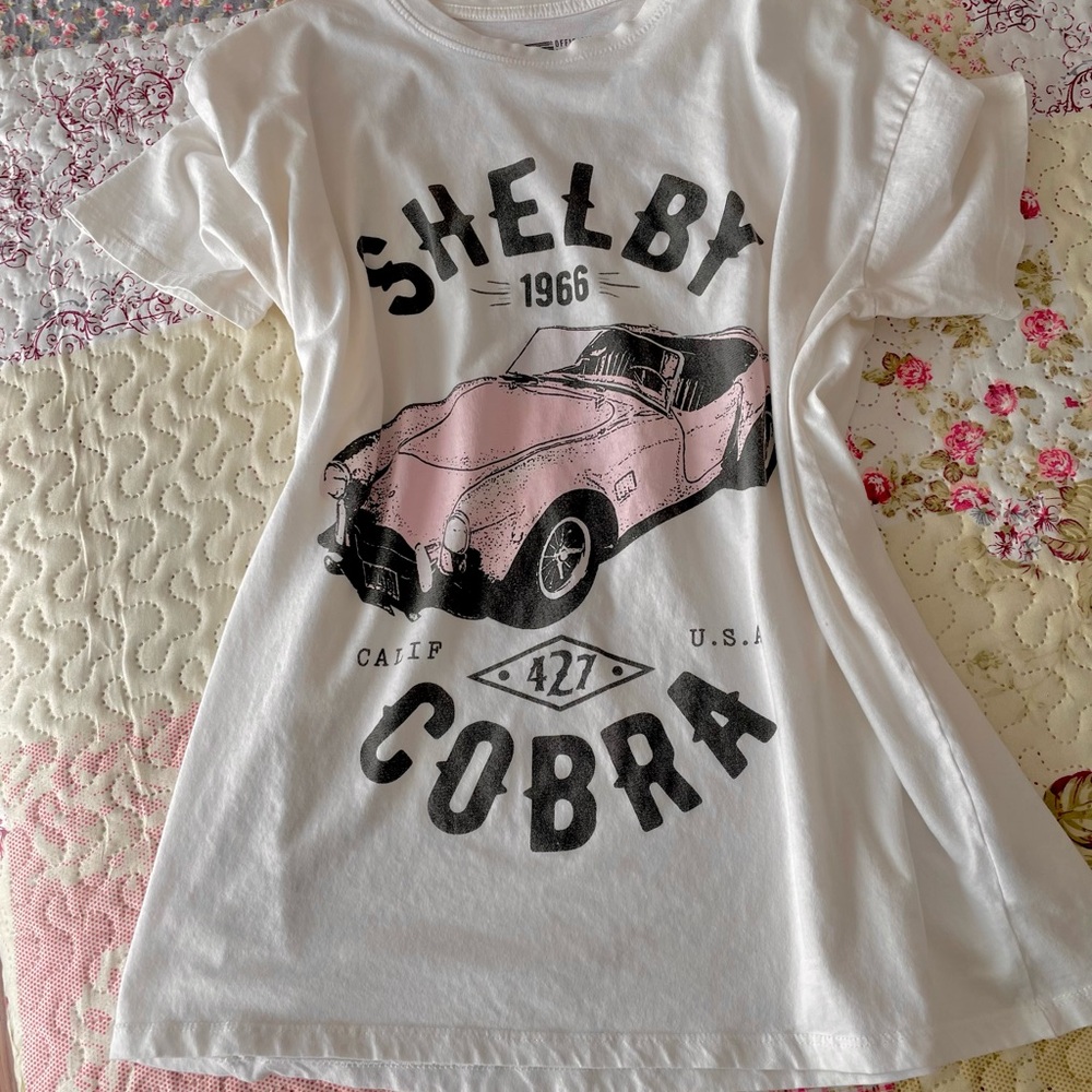 Shelby White Tee with Pink Car Graphic